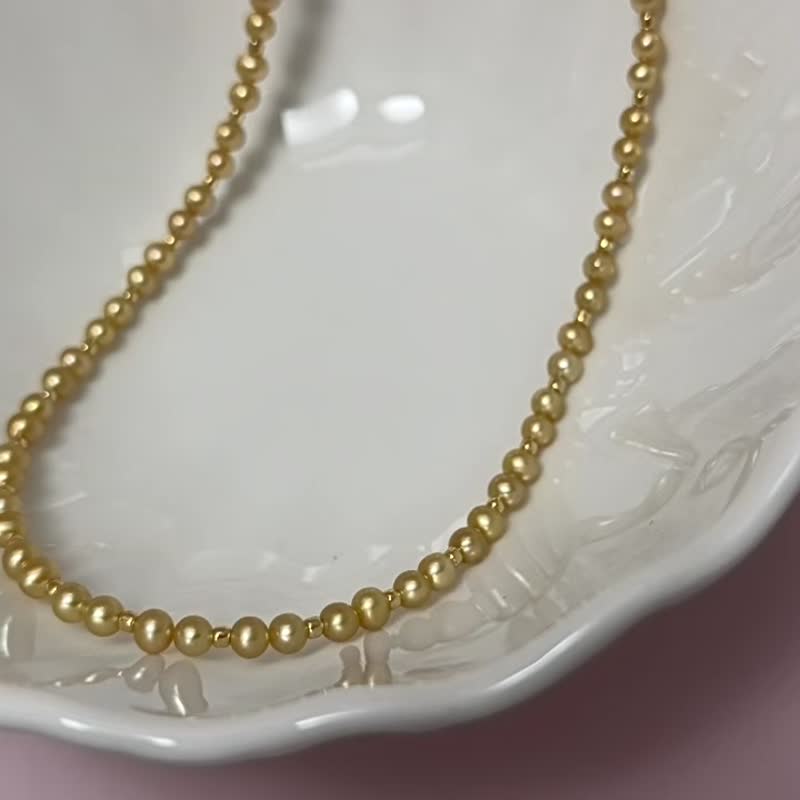 金色流年 天然淡水珍珠  BABY珍珠 香檳金色 華麗 項鏈 - 項鍊 - 珍珠 粉紅色