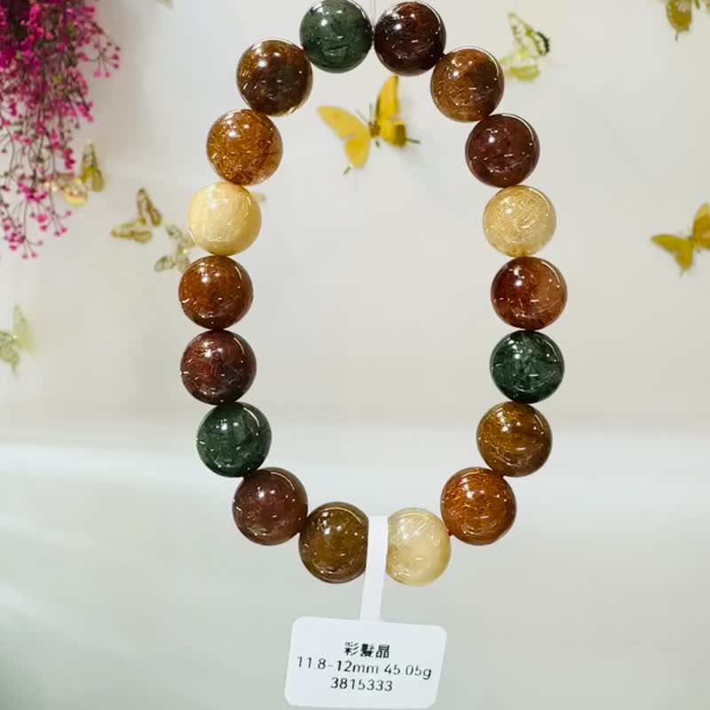 鋼絲球效應爆閃天然銅髮彩髮晶髮晶12mm45.05g正財偏財運勢提升 - 手鍊/手環 - 水晶 