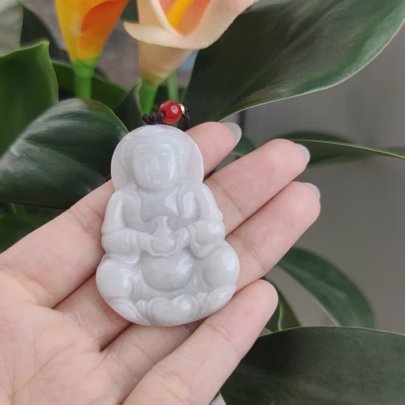 Natural Burmese Jade Guanyin Pendant Necklace Product A - สร้อยคอ - หยก สีเขียว