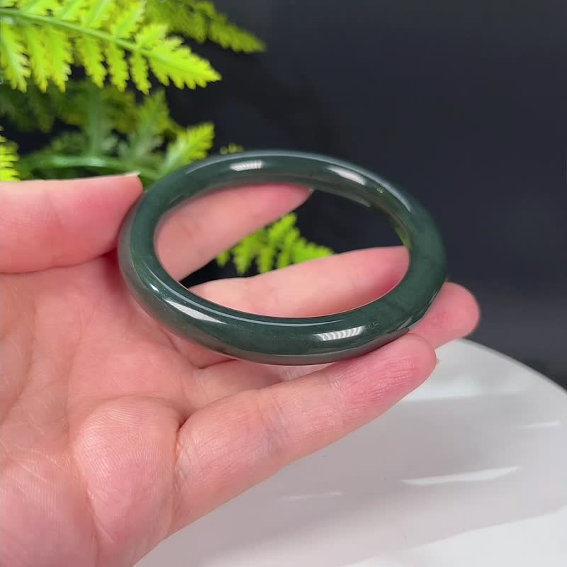 和田玉且末藍手鐲59MM 藍調油潤細料圓條玉手環 附證書 老熟怡情 - 手鍊/手環 - 玉石 