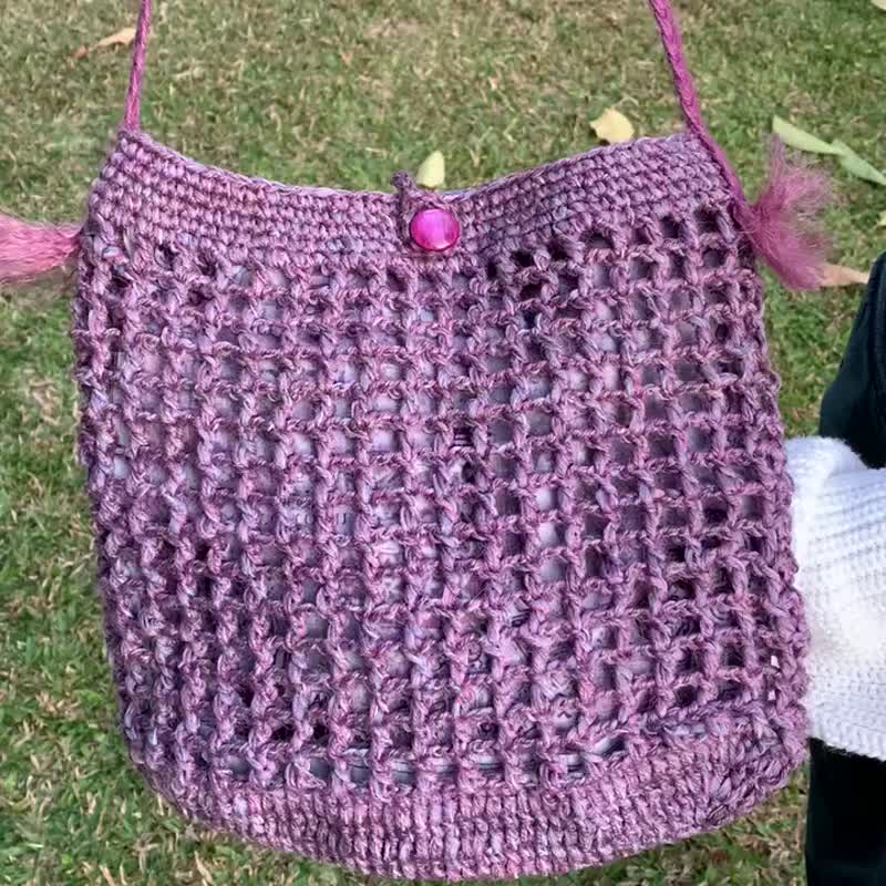 Wisteria flower woven bag/ Linen woven/cross-body bag/woven bag - Messenger Bags & Sling Bags - Cotton & Hemp Purple