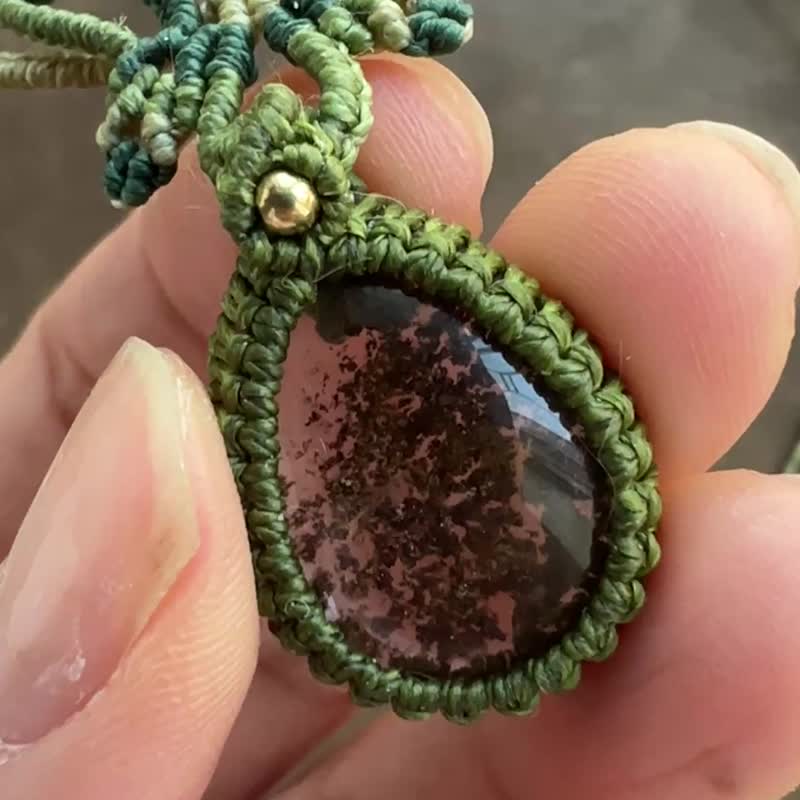N1190 民族風 蠟線編織 花幽靈水晶 項鍊 (可調長度) - 項鍊 - 寶石 綠色
