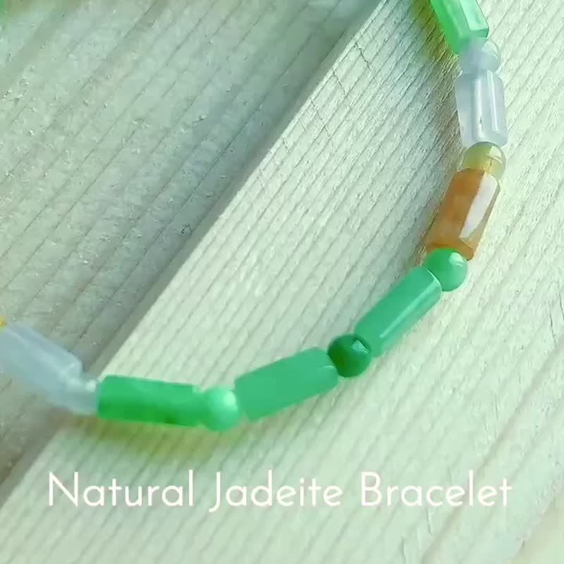 Natural Burmese Jadeite A Jade Three Color Bucket Beads Round Bead Bracelet - Bracelets - Jade Multicolor