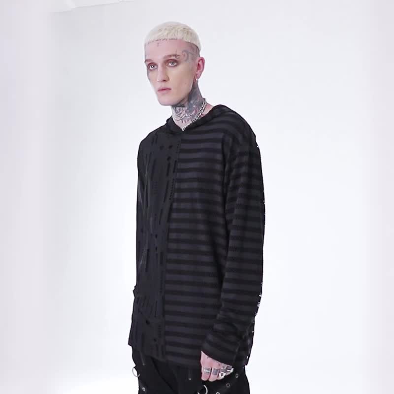 廢土埃及巫師拼接連帽上衣 - 男 T 恤 - 其他材質 黑色