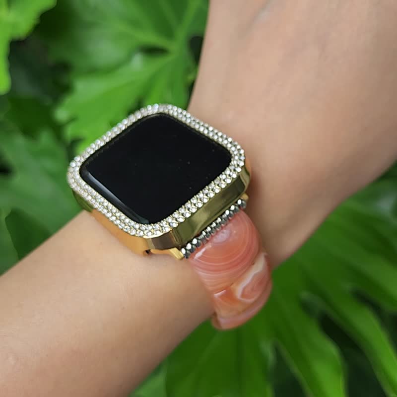 頂級 纏絲瑪瑙 招財 Apple Watch 智慧手錶 Android 寶石 錶帶 - 錶帶 - 寶石 橘色