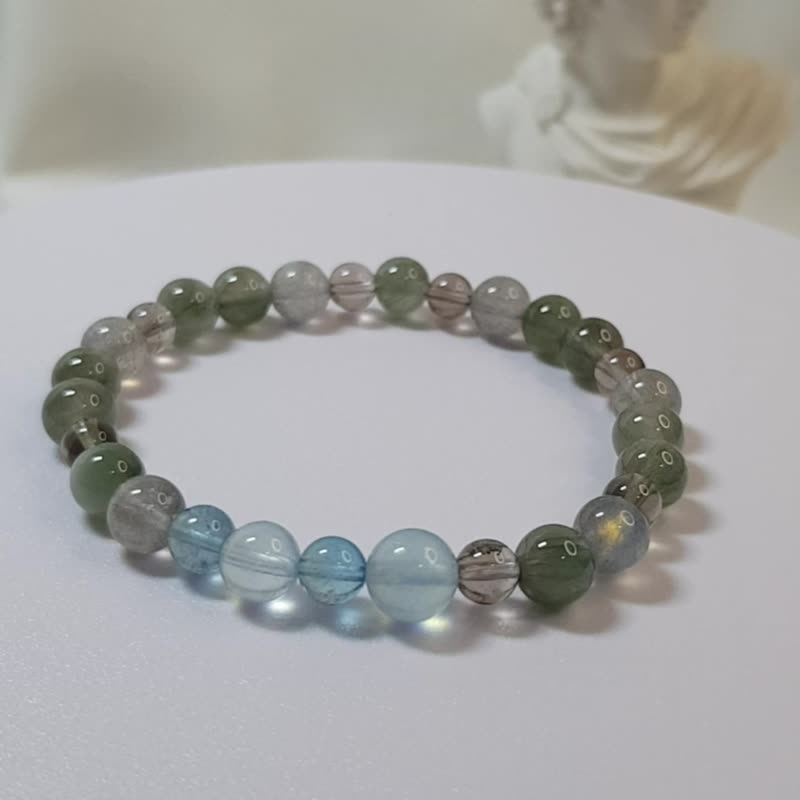 [Forest & Lake] Green Crystal Aquamarine Labradorite Tea Crystal Bracelet - Bracelets - Gemstone Green