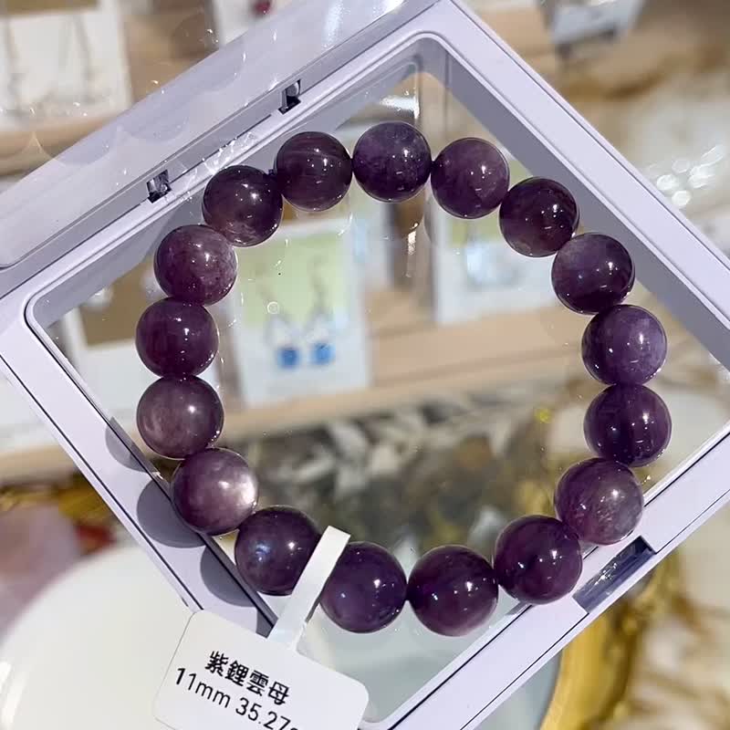 小精品紫羅蘭貓眼紫鋰雲母11mm35.27g手珠統合心智與心靈緩和焦慮 - 手鍊/手環 - 水晶 紫色