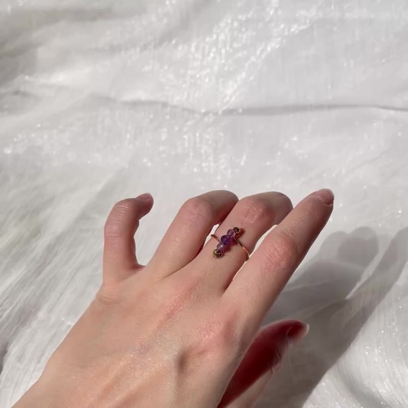 Amethyst Ring - Adjustable Size - Minimalist - Metal Weave Jewelry - Gemstone Crystal - Gold Plated Copper - General Rings - Crystal Purple