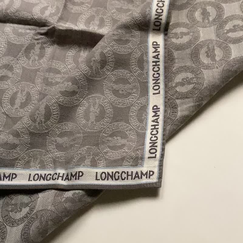 Vintage Longchamp Gray Monogram Handkerchief Pocket Square Bandana Unisex - 手帕 - 棉．麻 灰色