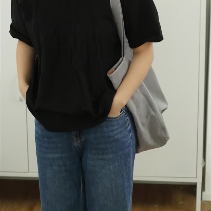 sobag Harajuku style gray one-shoulder canvas bag women's large-capacity ulzzang bag women's Korean version of the retro tote bag - กระเป๋าแมสเซนเจอร์ - ผ้าฝ้าย/ผ้าลินิน สีเทา