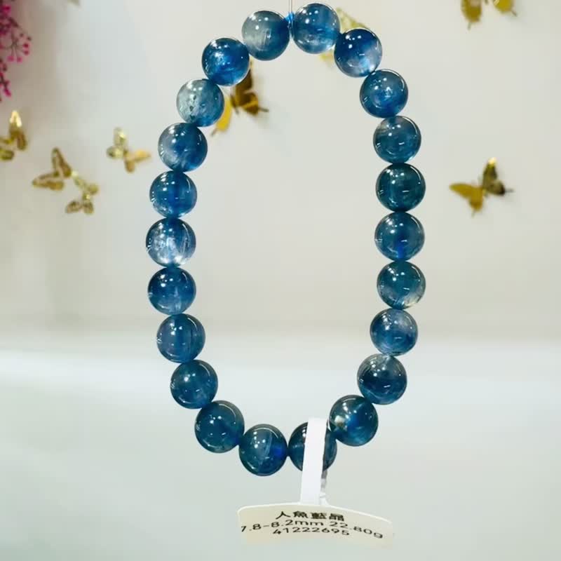 最高級數美人魚藍晶石7.8-8.2mm22.80g轉運水晶晶石提升洞悉力 - 手鍊/手環 - 水晶 藍色