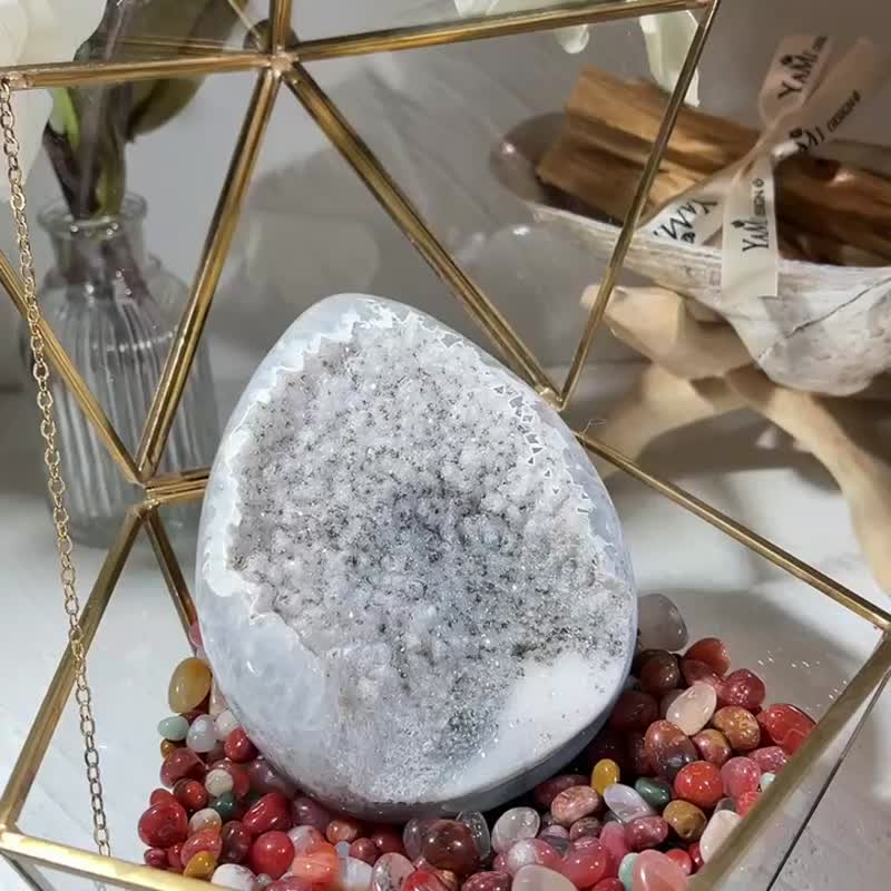 Rare White Agate Polished Dinosaur Egg, Agate Dinosaur Egg, Crystal Dinosaur Egg - ของวางตกแต่ง - คริสตัล 