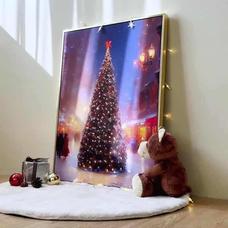[Slight Flaw Special Offer] [Clearance Item] Street on Christmas Eve II - Bedroom Wall Art/Bedroom Decor - โปสเตอร์ - ผ้าฝ้าย/ผ้าลินิน สีแดง