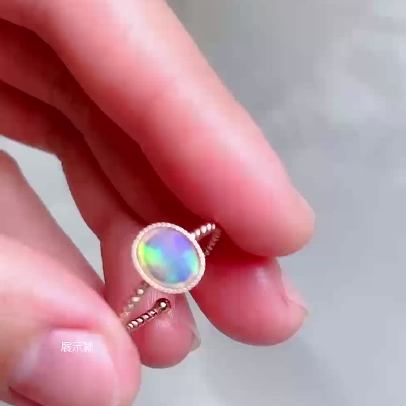 玫瑰金小山切面 白色歐泊戒指 / 蛋白石 / 925純銀 / Opal - 戒指 - 寶石 紫色