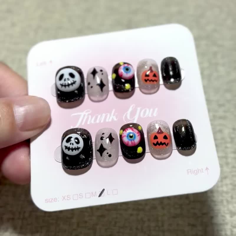 【預購】100%純手工穿戴甲甲片~萬聖節限定~ 短款豆豆甲~S/M/L - 指甲油/指甲貼 - 塑膠 黑色