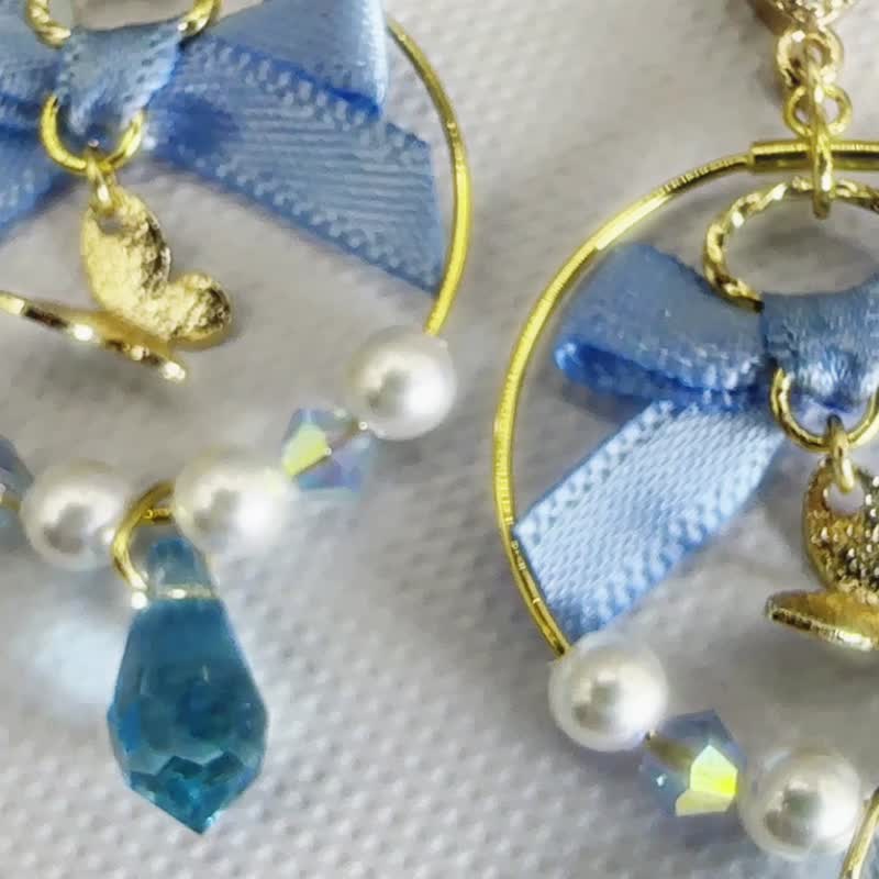 Blue fairy butterfly earrings hypoallergenic - Earrings & Clip-ons - Other Materials Blue