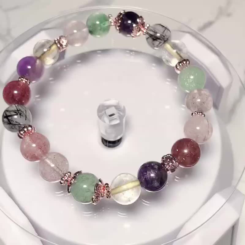 Colorful Strawberry Party | Natural crystal beaded bracelet - Bracelets - Crystal Multicolor
