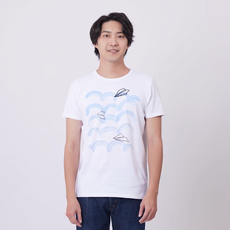 Paper Airplane Summer peach cotton T-shirt _Men - เสื้อยืดผู้ชาย - ผ้าฝ้าย/ผ้าลินิน ขาว