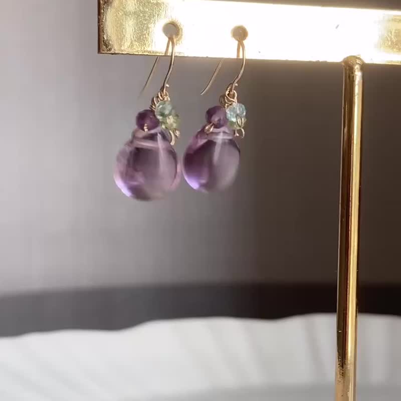 獨一無二之美 14KGF 療癒 紫色螢石 耳環 / 耳夾 - 耳環/耳夾 - 寶石 紫色