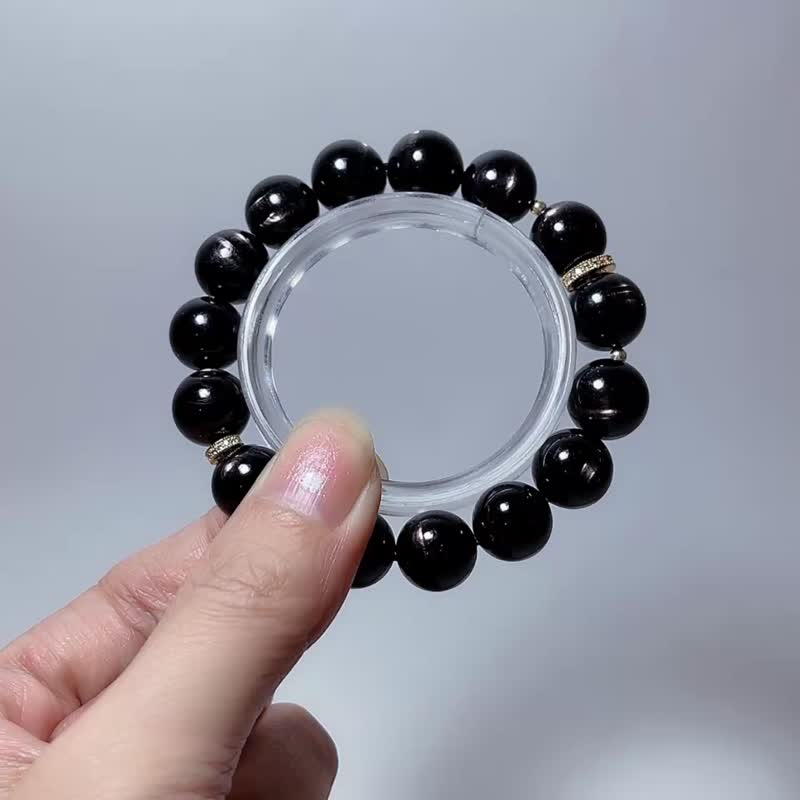 天然礦石 頂級 金運石 12 mm 手鍊 - 手鍊/手環 - 寶石 黑色