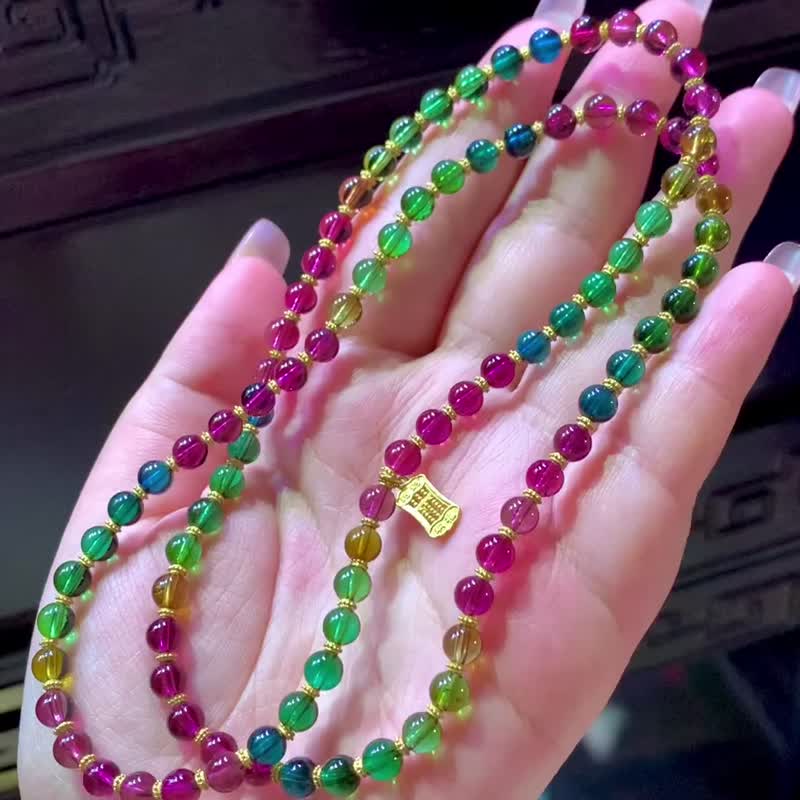 頂尖玻璃體濃彩色標級彩虹碧璽18k金設計款多圈 鴿血紅寶石 - 手鍊/手環 - 寶石 