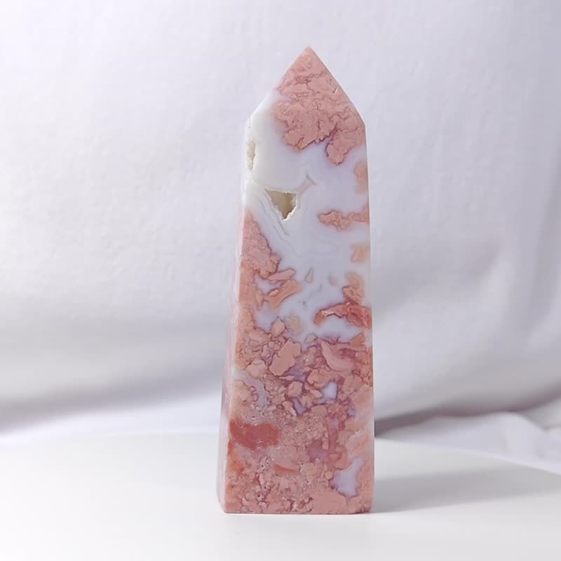 Gobi Alxa Agate Ice Pattern Micro-crystal Cave One Pillar Mainstay Lucky Crystal Pillar - Items for Display - Gemstone Pink