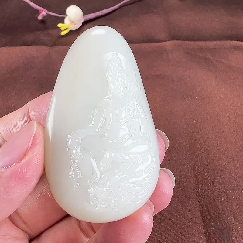 秒殺價 天然新疆和田玉羊脂玉御龍觀音吊墜 玉質細膩溫潤 - 吊飾/掛飾 - 玉石 