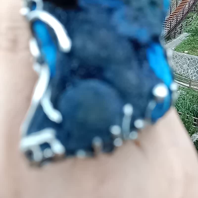 藍銅礦原礦手工銀戒 純銀戒指 ~ **思念** ~ Azurite Silver Ring - 戒指 - 純銀 