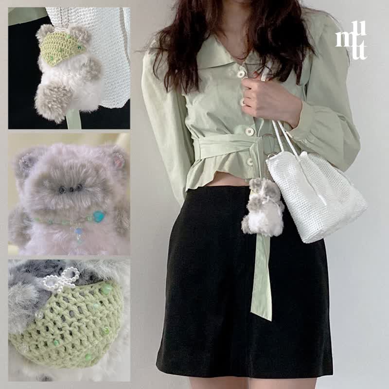 White Shirring Square Shoulder Bag - 側背包/斜背包 - 聚酯纖維 白色