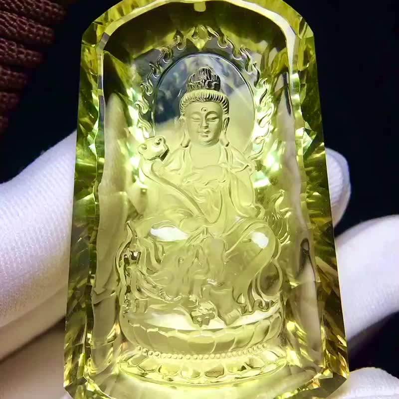 十二生肖八大守護神天然黃水晶千禧面文殊菩薩吊墜—屬兔人本命佛 - 手鍊/手環 - 水晶 