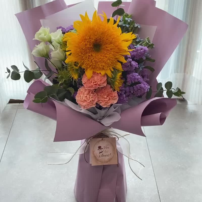 【畢業 / 感謝花束】向日葵鮮花束 Mon Nounours en Lilas - 盆栽/植栽 - 植物．花 紫色