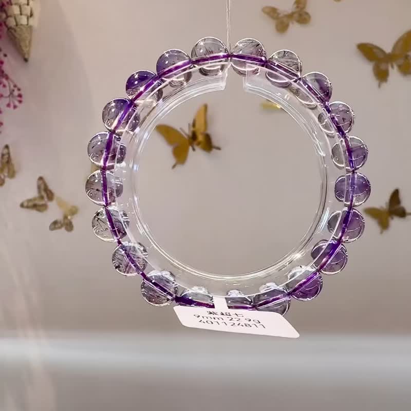 Natural light and transparent material purple super seven-band hair 9mm 22.9g crystal hand beads popular purification three-wheeled gold ore body - สร้อยข้อมือ - คริสตัล สีม่วง