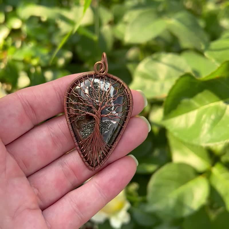 Statement Simbircite Pendant Copper Tree Of Life Necklace Good Luck Jewelry - Necklaces - Semi-Precious Stones Brown