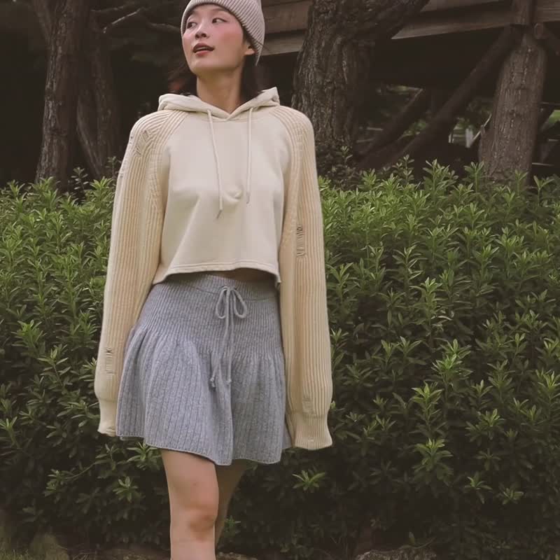 Merino wool banding knit flare mini skirt / 3 colors - Shop