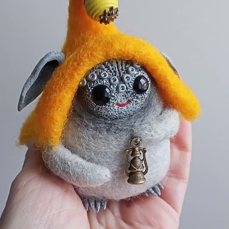 Kawaii desk companion•Collectible small magic forest spirit•Fantasy lover gift - Stuffed Dolls & Figurines - Wool Gray