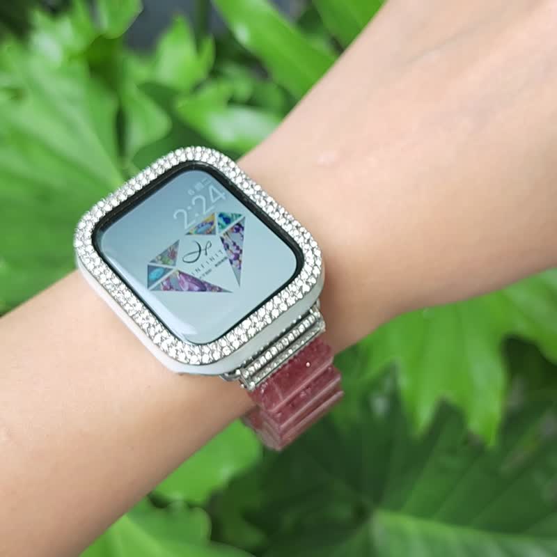 Top Strawberry Crystal Red Fortune Apple Watch Smart Watch Android Gemstone Strap - สายนาฬิกา - เครื่องเพชรพลอย สีแดง