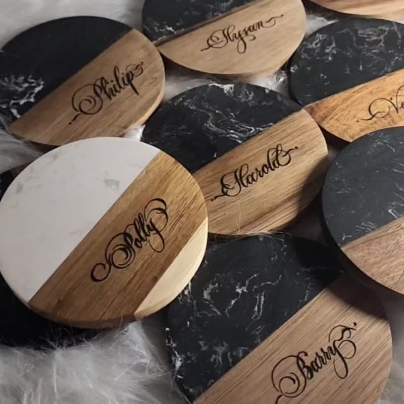 [Customized text] Selected gift coasters Western calligraphy handmade by Merci - ที่รองแก้ว - วัสดุอื่นๆ หลากหลายสี