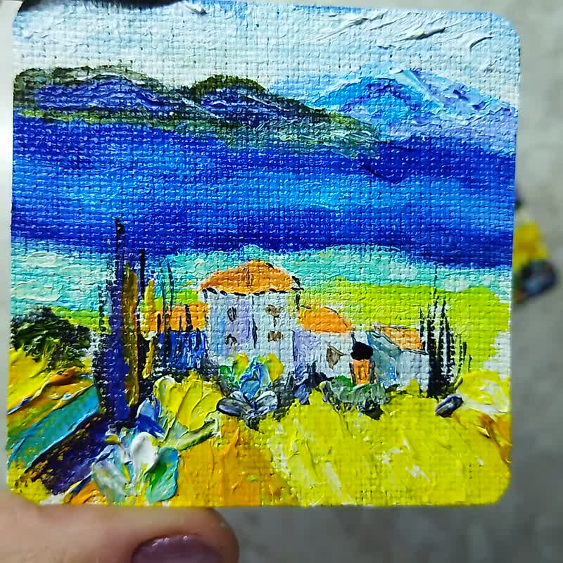 Set. Two small oil paintings on canvas. - 海報/掛畫/掛布 - 棉．麻 