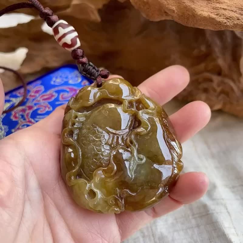 【連年有餘】天然緬甸翡翠-滿色無燒紅翡雙面雕鯉魚掛件 - 其他 - 玉石 紅色