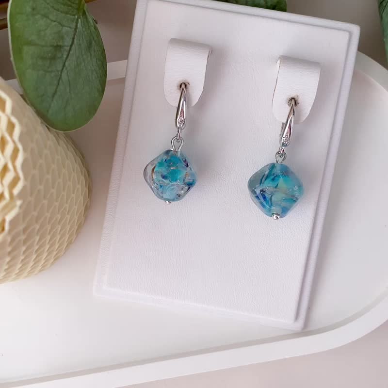 Women's Silver Earrings With Murano Glass Beads / Rhodium Sterling Silver 925 - Earrings & Clip-ons - Sterling Silver Blue