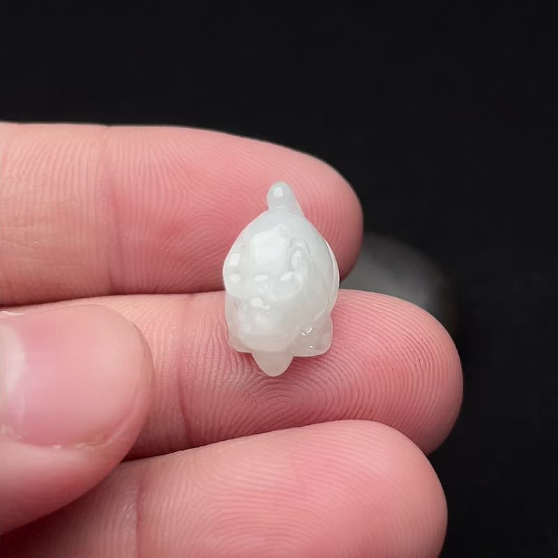 冰糯種翡翠龍龜 | 天然緬甸玉翡翠A貨 - 其他 - 玉石 白色
