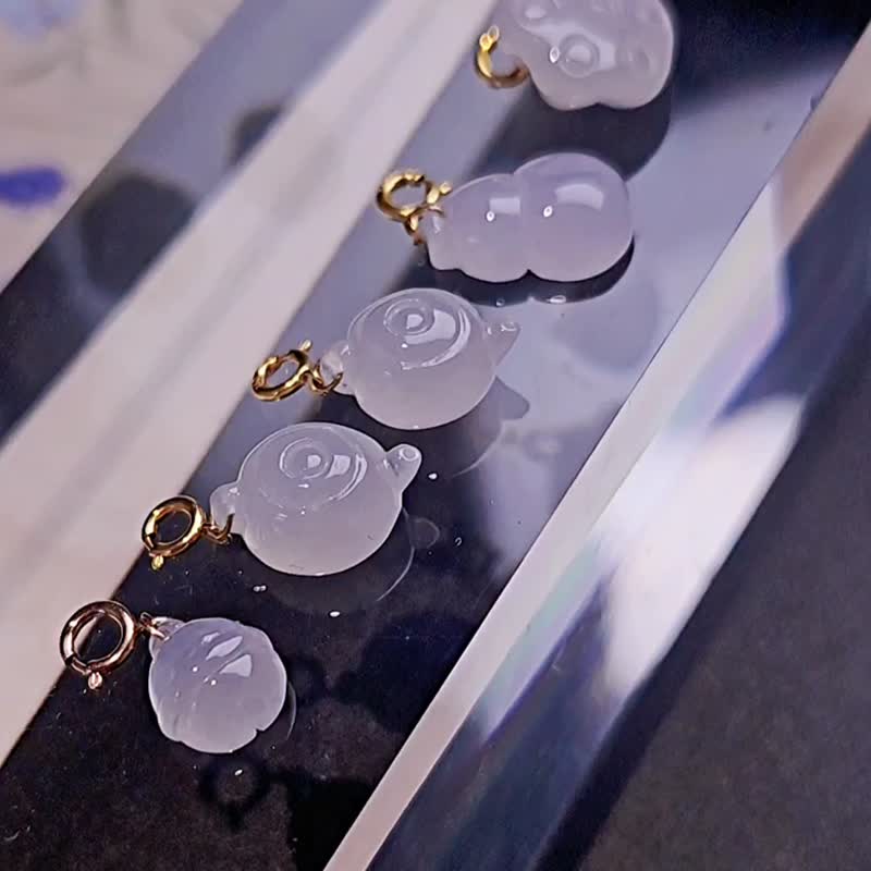 貴人•桃花|18k真金冰粉紫隨意扣|緬甸A貨翡翠鈴鐺茶壺葫蘆蓮蓬 - 項鍊 - 玉石 