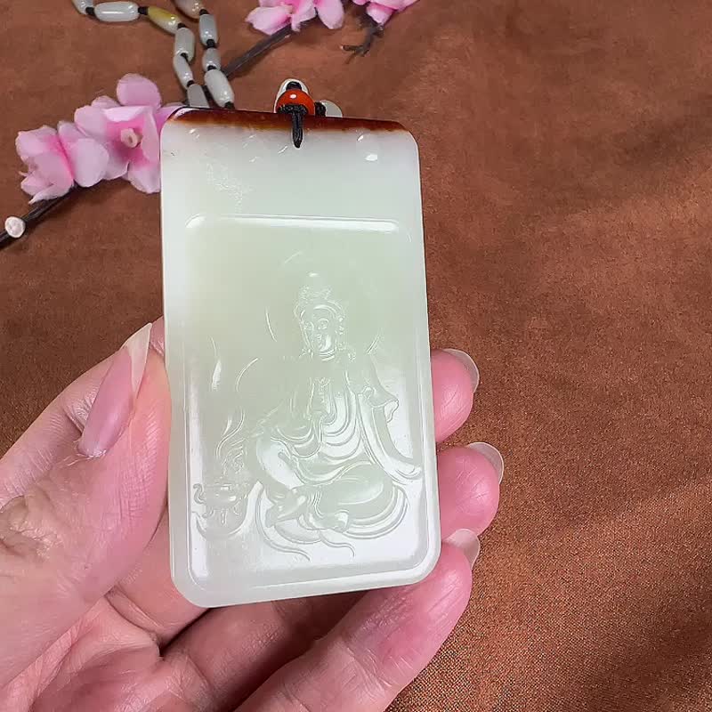 天然新疆和田玉籽料觀音吊墜玉質細膩溫潤色澤柔和匠心獨運 - 吊飾/掛飾 - 玉石 