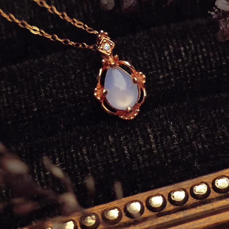 桃花•貴人•招財|高冰放光仙女粉紫水滴|緬甸A貨翡翠純銀吊墜 - 項鍊 - 玉石 