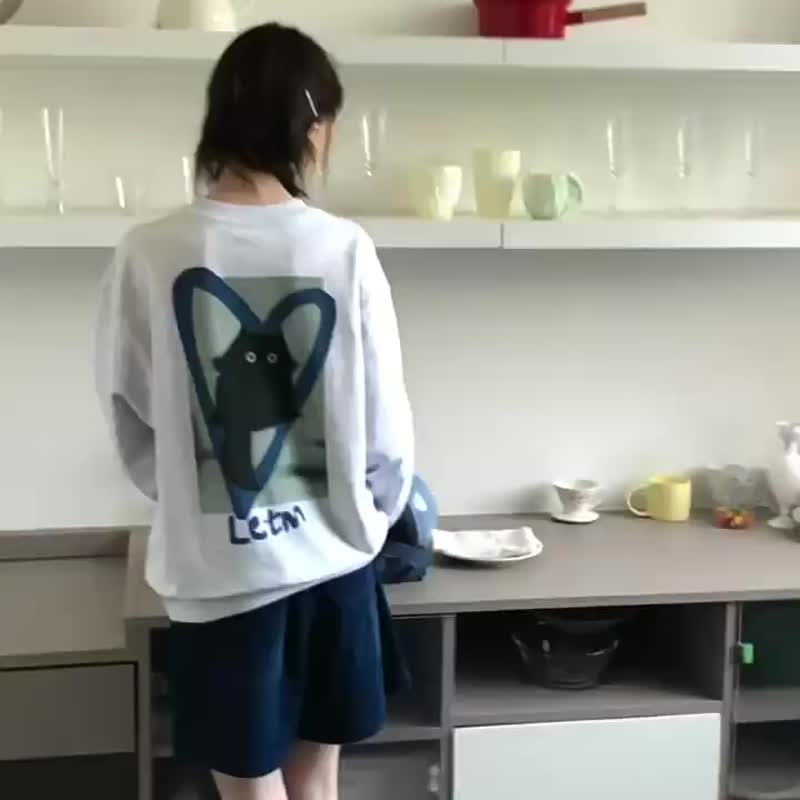 cat lover 喵嗚 / 後背印花圓領上衣 - 女上衣/長袖上衣 - 其他材質 多色