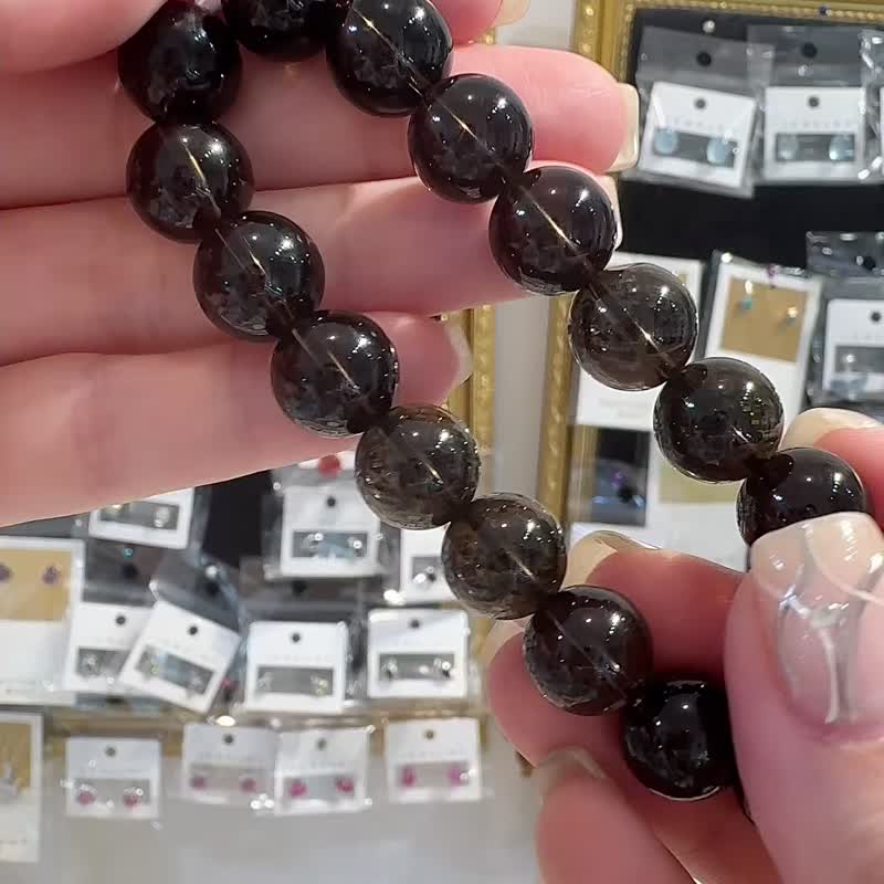 玻璃體透最高級別茶晶水晶11.5mm39g氣場情緒穩定提供分析力增強 - 手鍊/手環 - 水晶 咖啡色