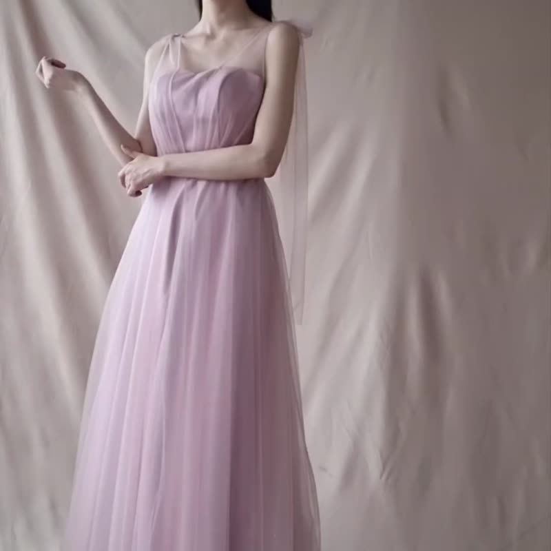 莫蘭迪粉A字婚紗 - 晚裝/晚禮服  - 其他材質 粉紅色