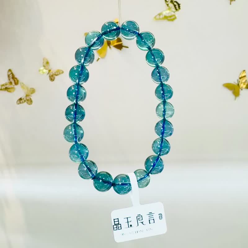 精品濃色海藍海藍寶水晶9mm22.3g平衡情緒減緩壓力提高溝通 - 手鍊/手環 - 水晶 藍色