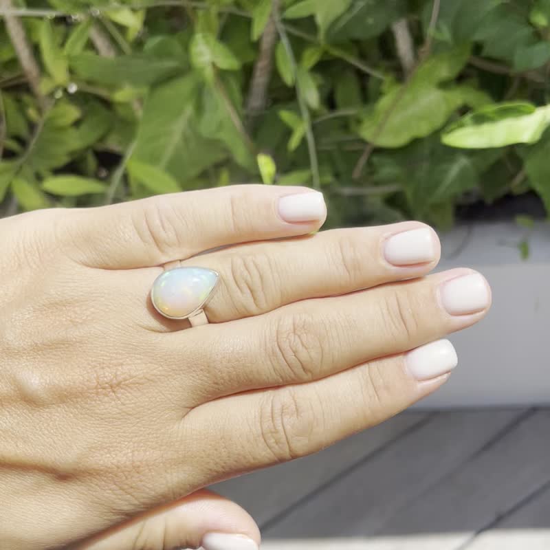 opal silver ring, tear shape opal ring, opal silver 925 ring - แหวนทั่วไป - เงินแท้ สีใส