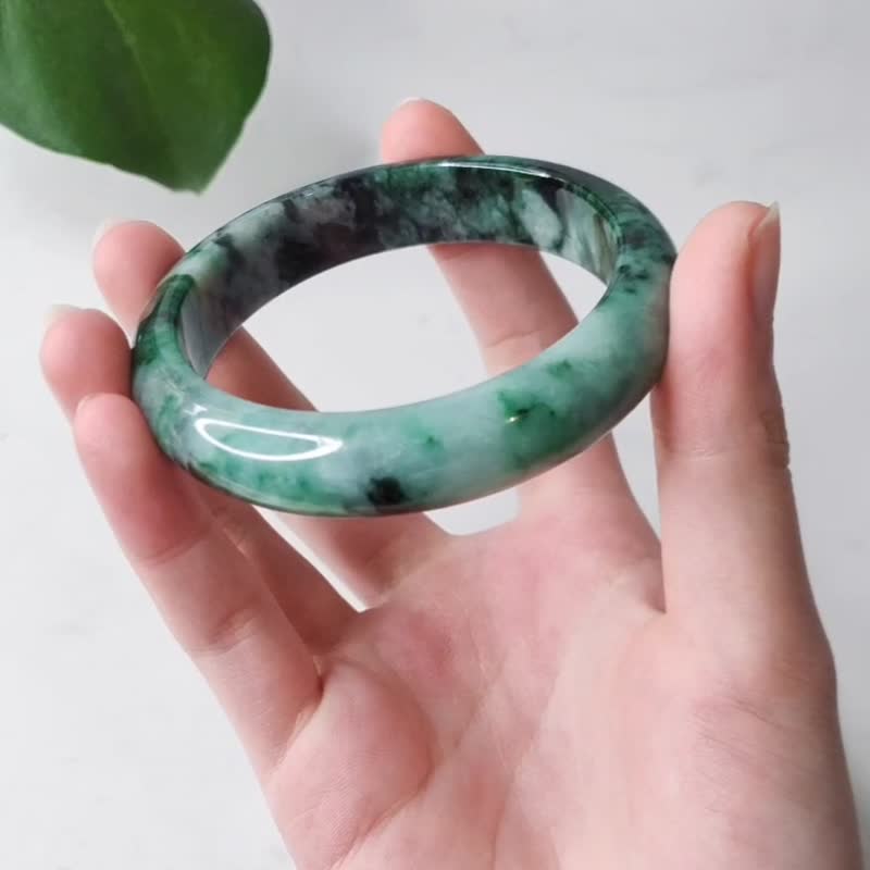 Bicolor ripple | Bingnuo species/Mobihu/Peace bracelet/Hand circumference 18.5 |Natural A-quality jadeite bracelet - Bracelets - Jade Green